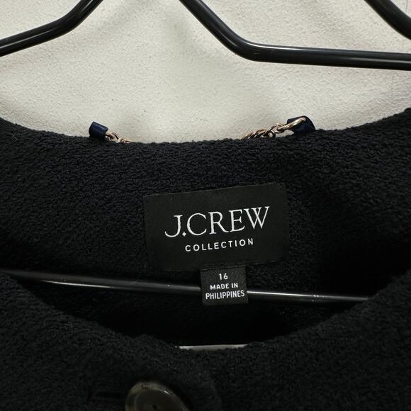 J.Crew Collection Lady Bomber Jacket Cotton Blend Boucle Black Relaxed US 16 - Picture 5 of 12